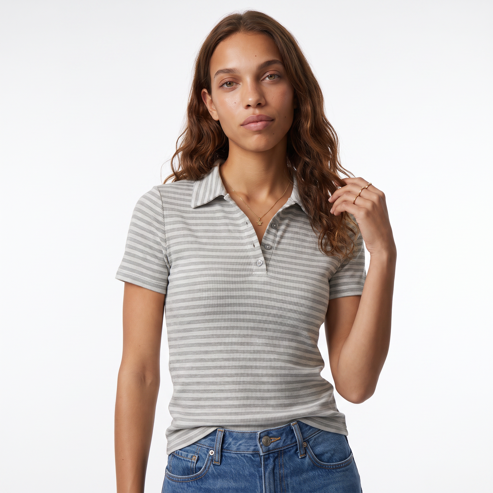 Sunoire lara striped polo top top front crop 01
