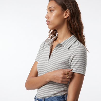 Sunoire lara striped polo top top side crop 01