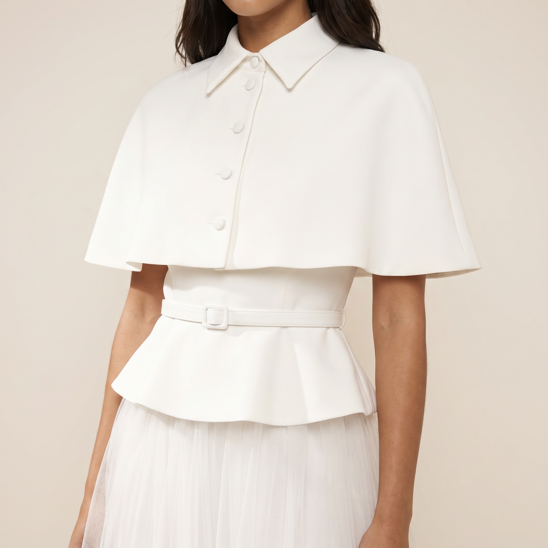 Sunoire larevix cape skirt set with belt detail 01