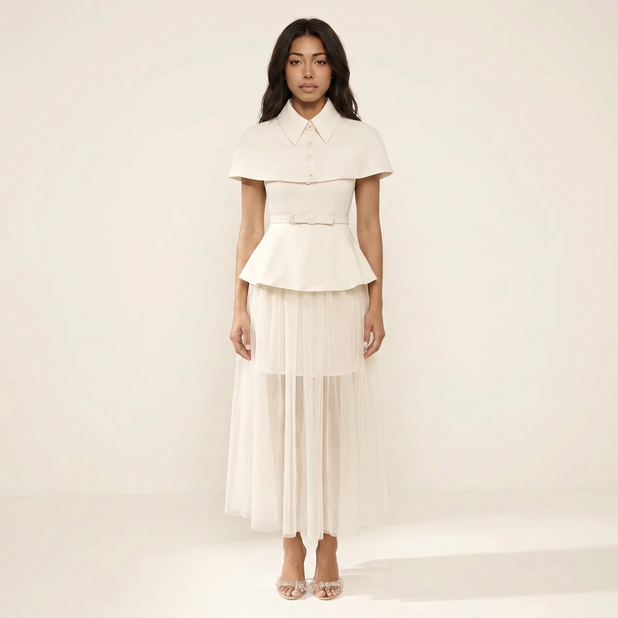 Sunoire larevix cape skirt set with belt front hero 01
