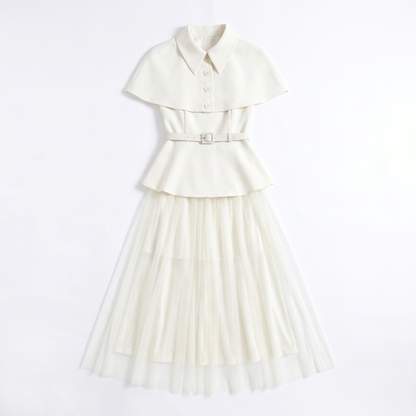 Sunoire larevix cape skirt set with belt mannequin white 01