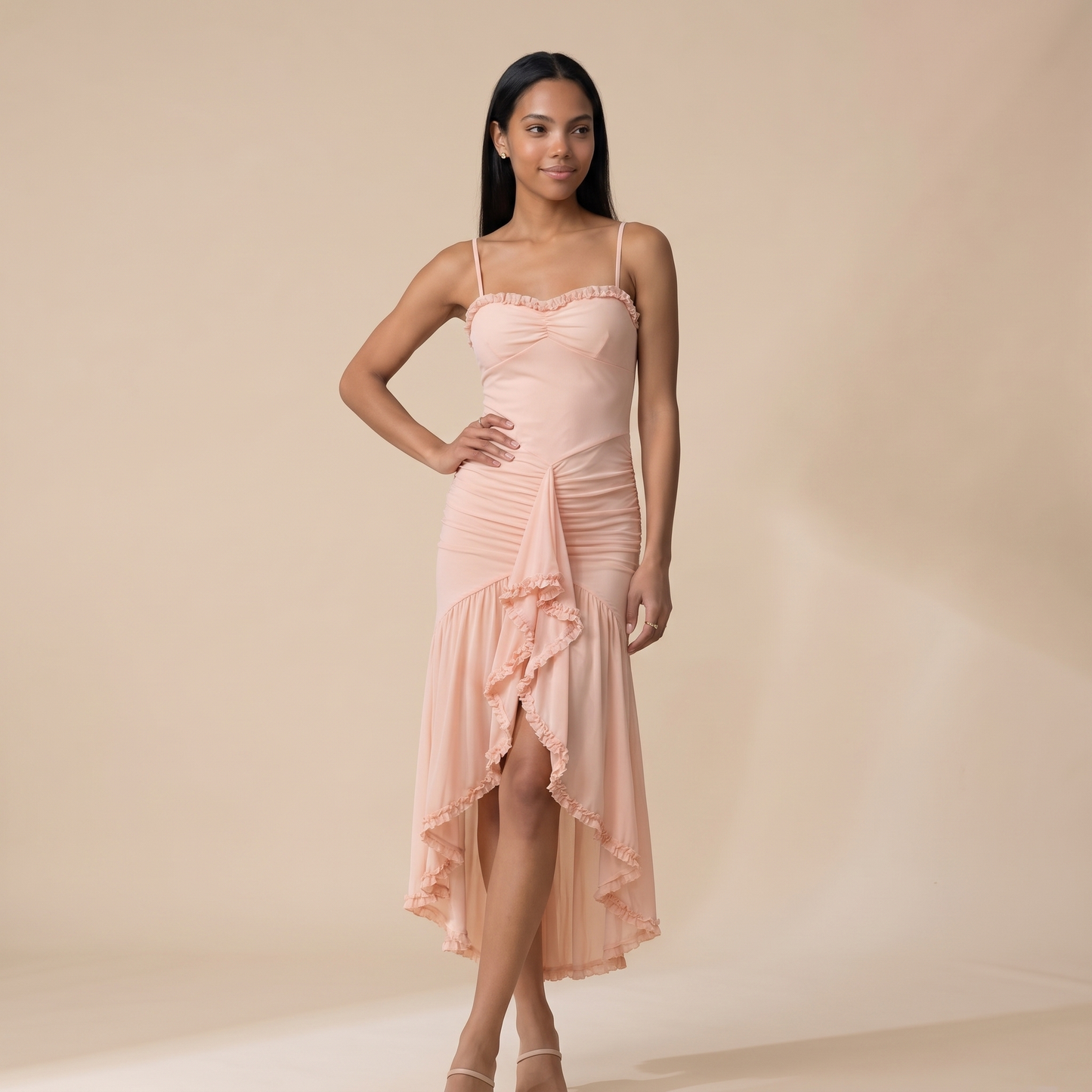Sunoire lena yellow dress colorway blush pink front hero 01