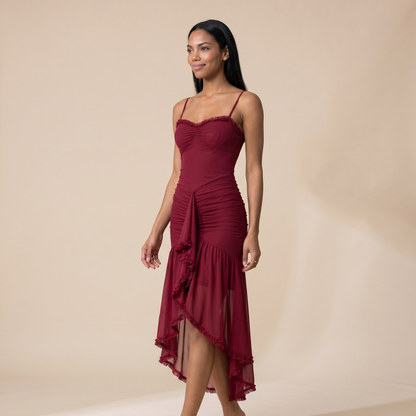 Sunoire lena yellow dress colorway burgundy front hero 01