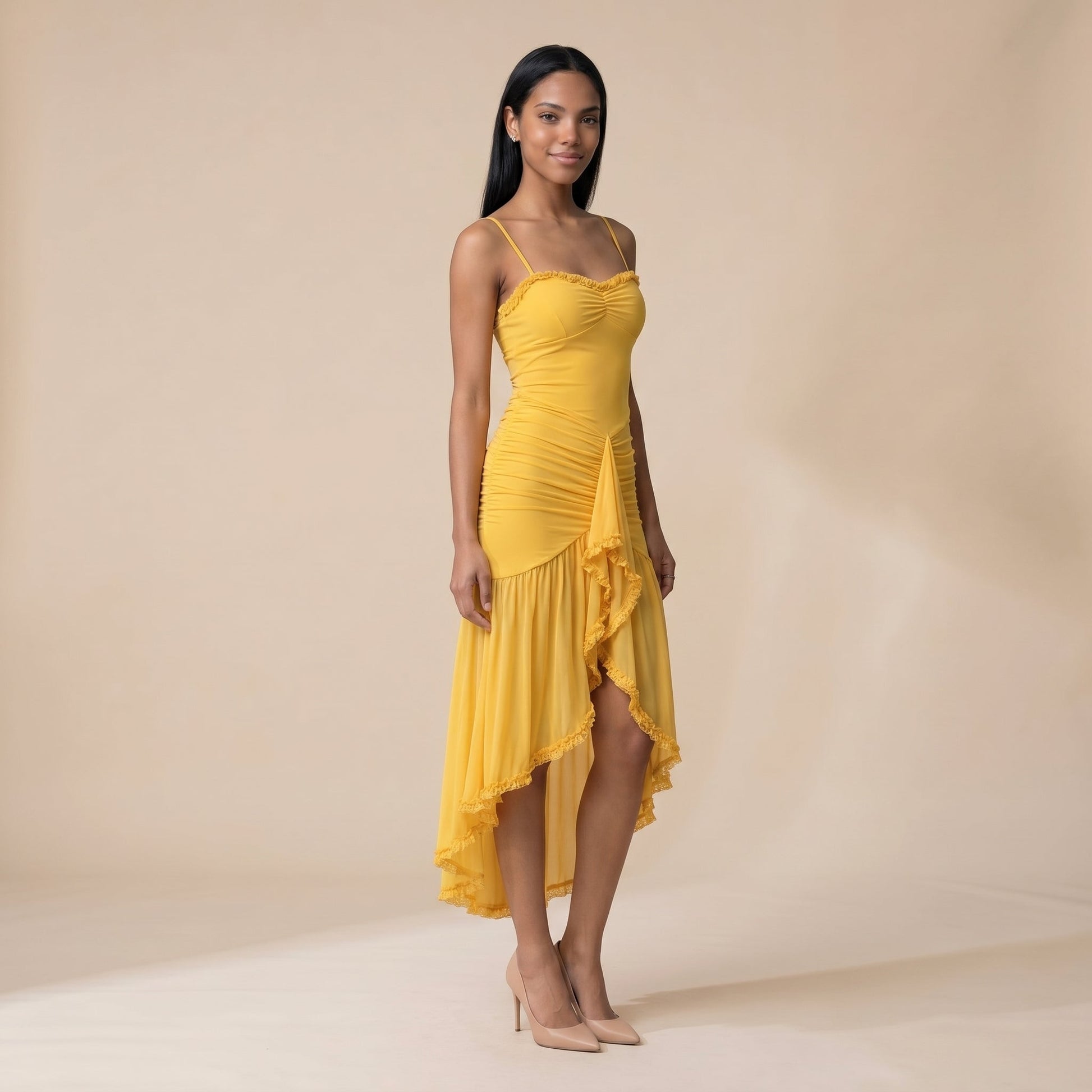 Sunoire lena yellow dress three quarter 01
