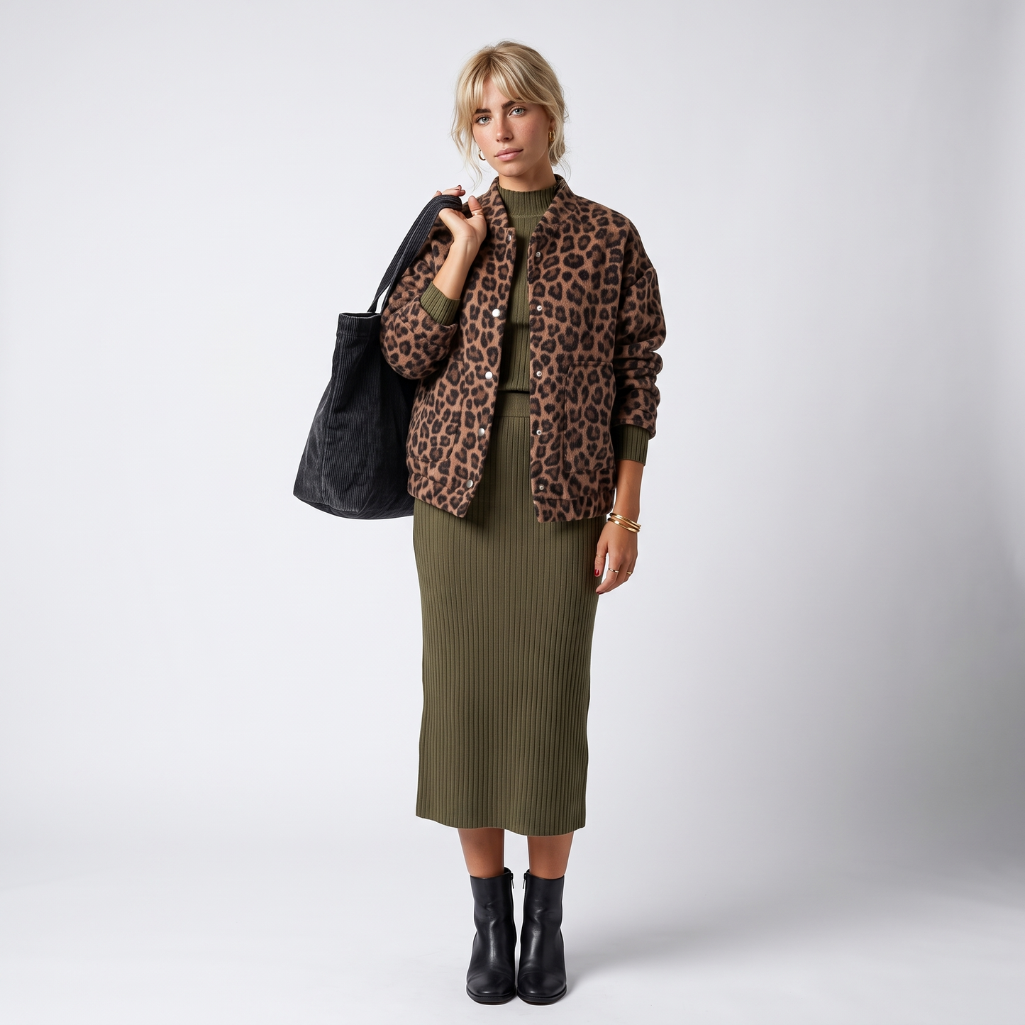 Sunoire leopard print bomber jacket with snap button front front hero 01