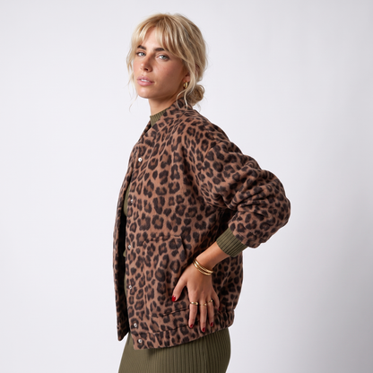 Sunoire leopard print bomber jacket with snap button front top alt crop 1 01