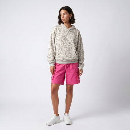 Sunoire leopard print drawstring hoodie front hero 01