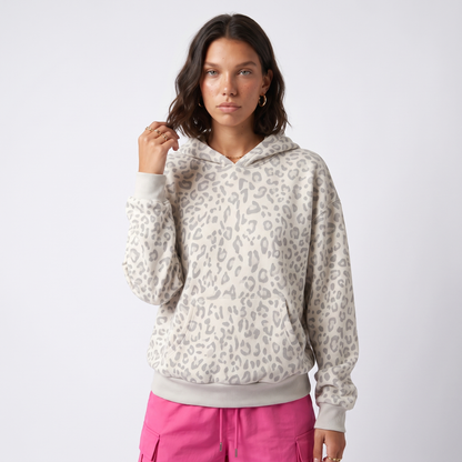 Sunoire leopard print drawstring hoodie top front crop 01
