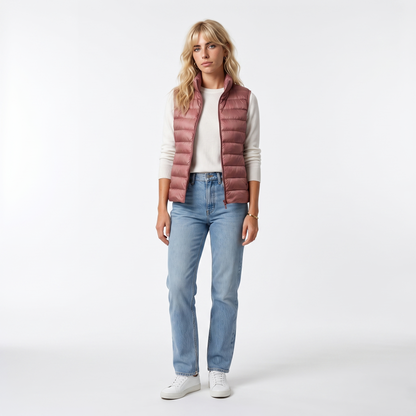 Sunoire lightweight padded gilet with stand collar and zip front front hero 01