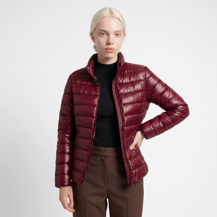 Women's Lightweight Quilted Puffer Jacket – Green Autumn Layer — Red