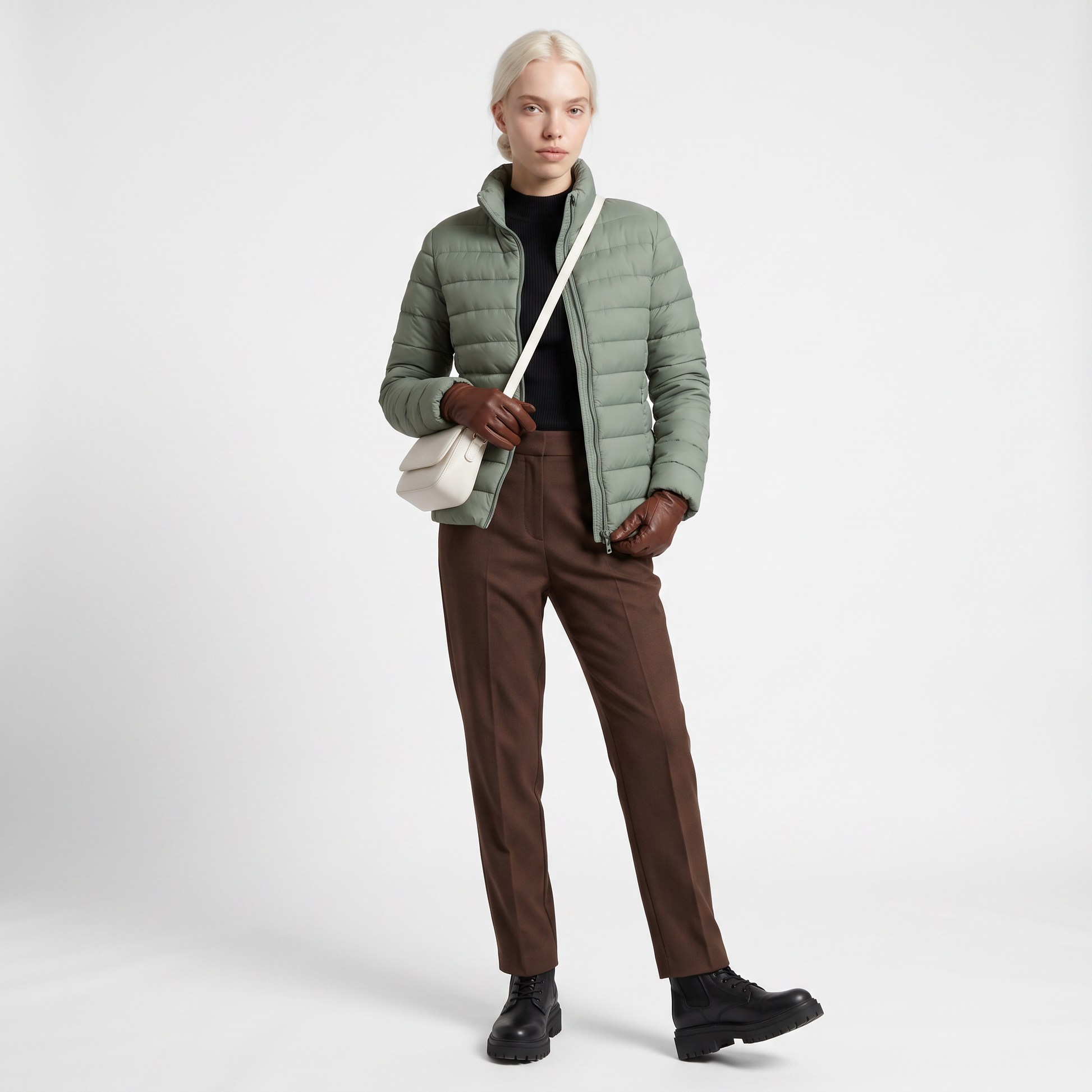 Sunoire lightweight puffer jacket with stand collar and zip closure front hero 01