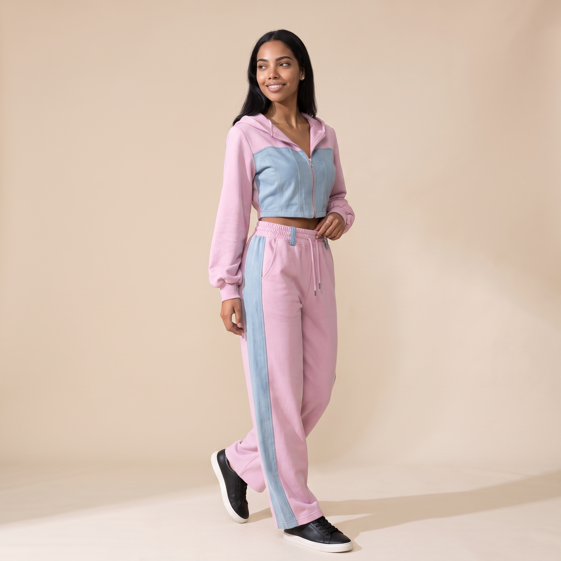 lila black denim set in Pink colorway image