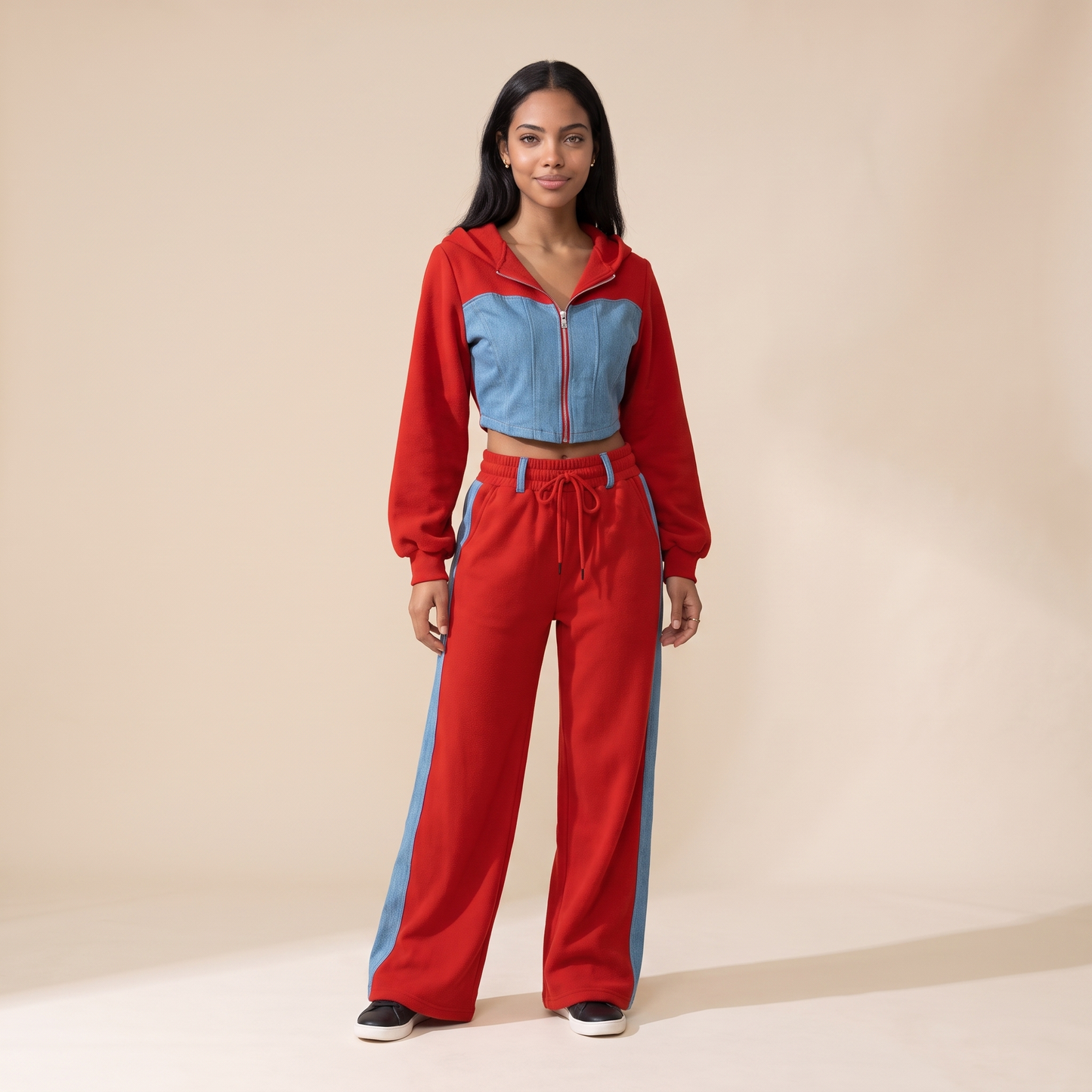 lila black denim set in Red colorway image