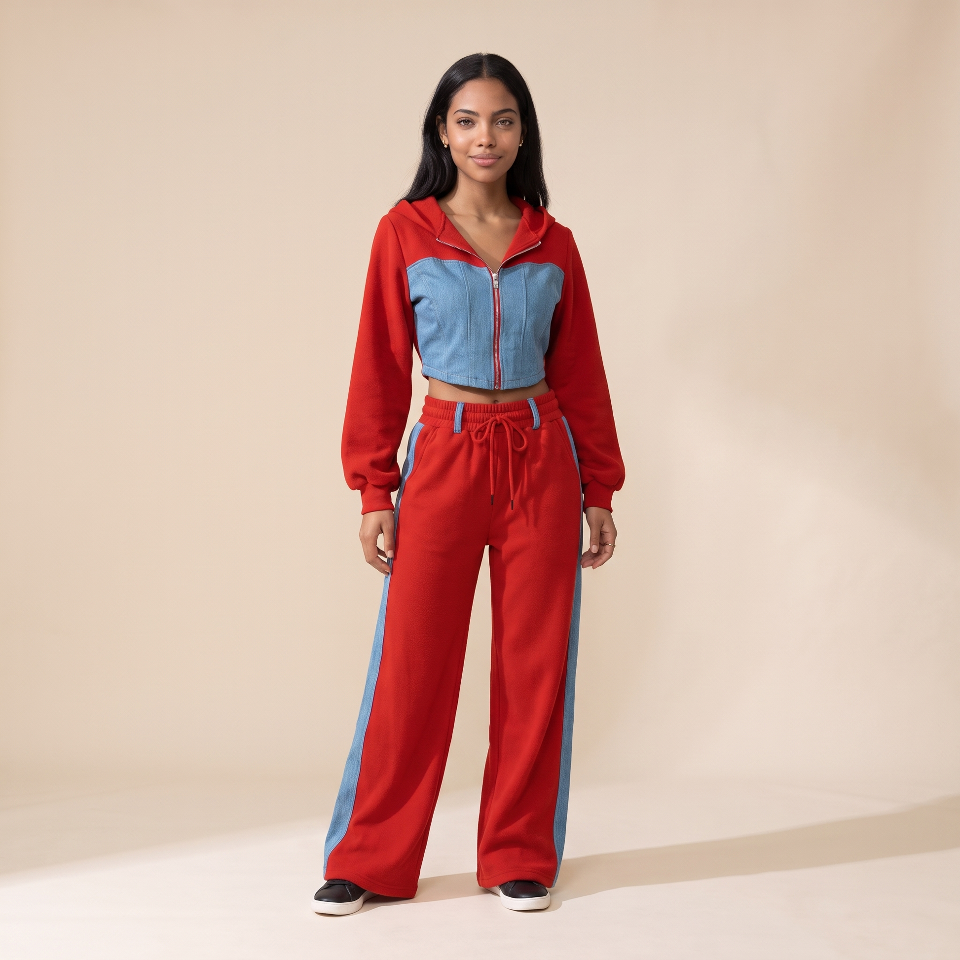 lila black denim set in Red colorway image