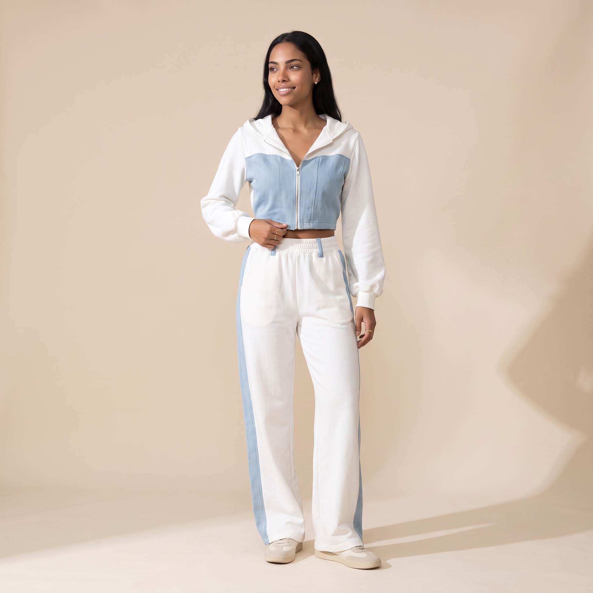 lila black denim set in White colorway image