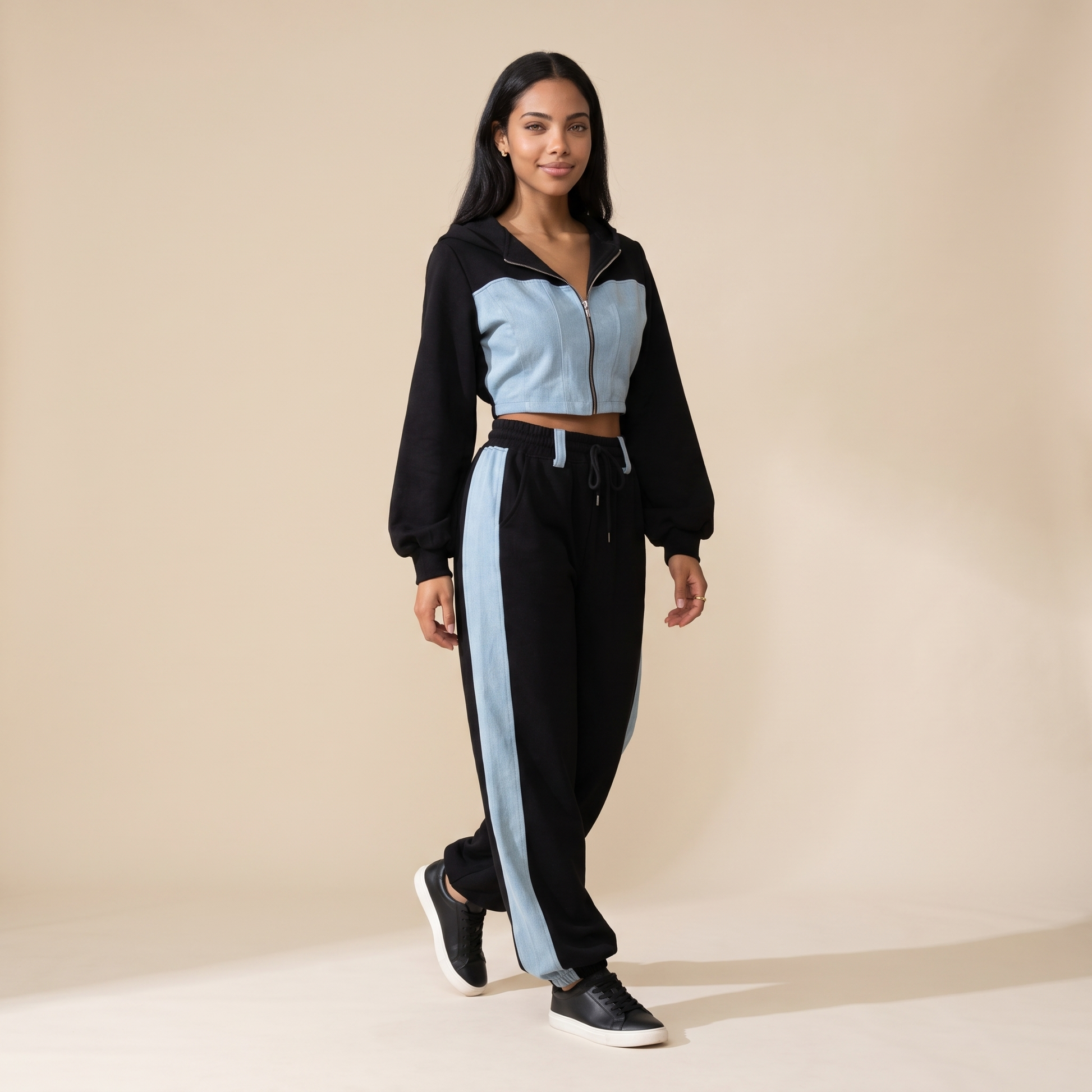 Sunoire lila black denim set front hero 01
