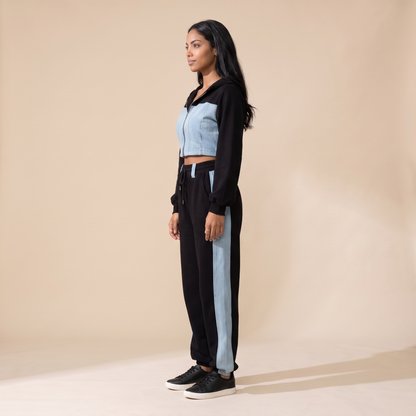 Sunoire lila black denim set side view 01