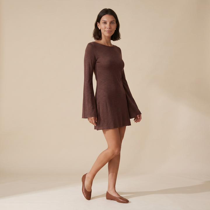 Lila White Knit Dress — Brown