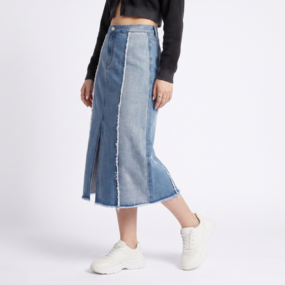 Sunoire lily panelled midi skirt elegant chic summer bottom crop 3q 01