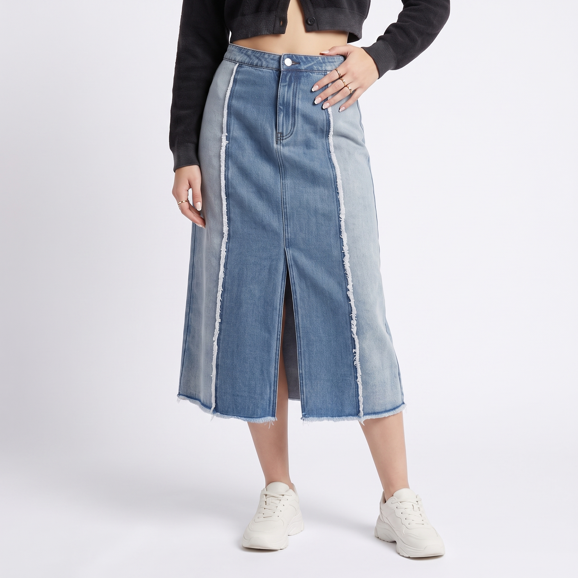 Sunoire lily panelled midi skirt elegant chic summer bottom front crop 01