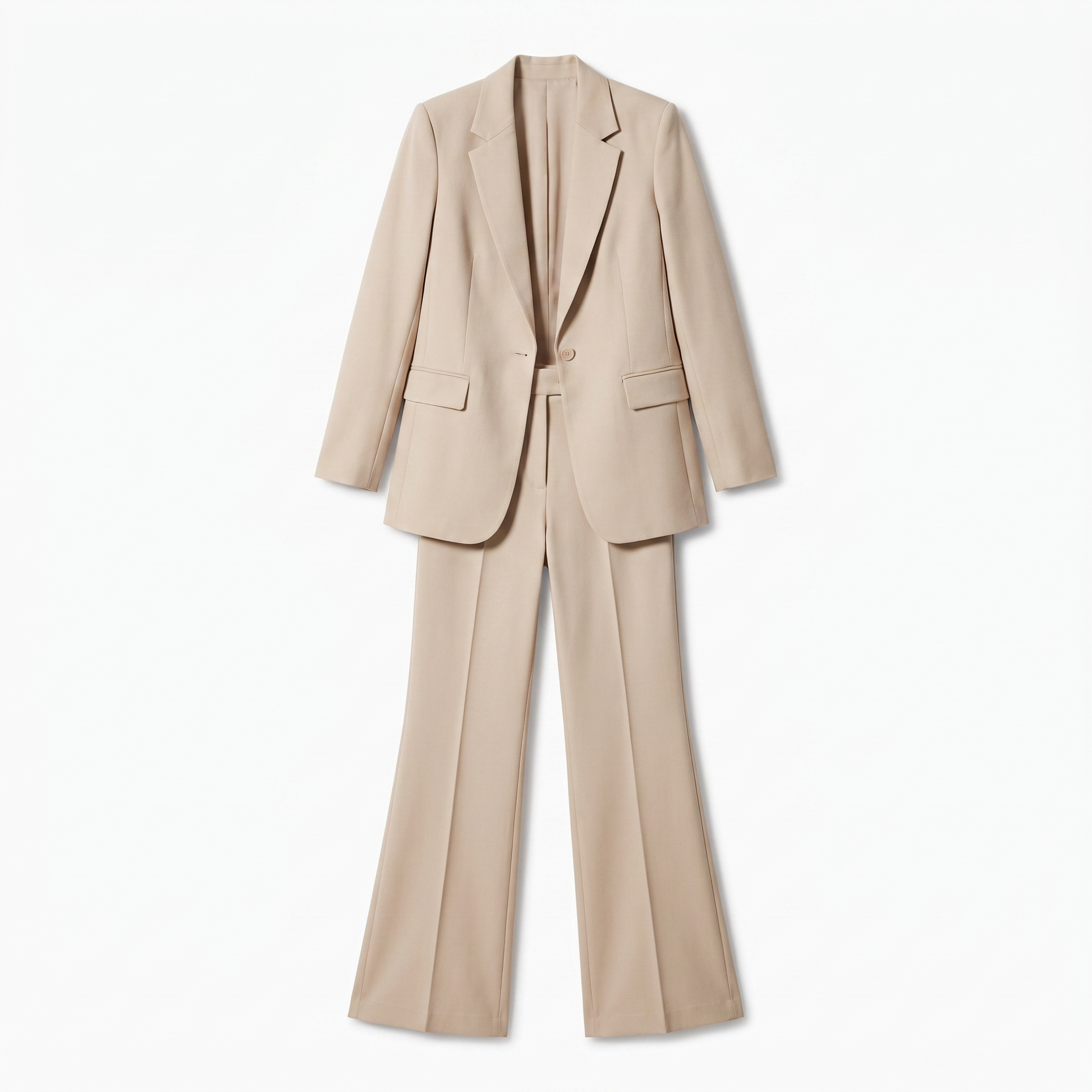 Sunoire lily womens wide leg flared tailored two piece trouser suit garment flatlay 01