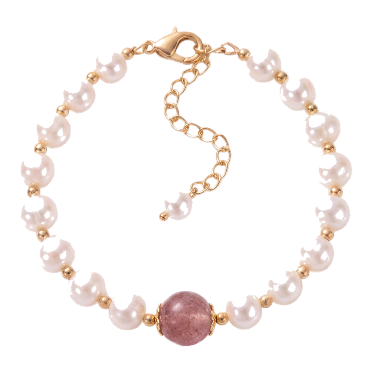 Sunoire girl friend gift good luck charm baroque pearl bracelets strawberry quartz crystal bracelet women 03 flatlay cream pearl white