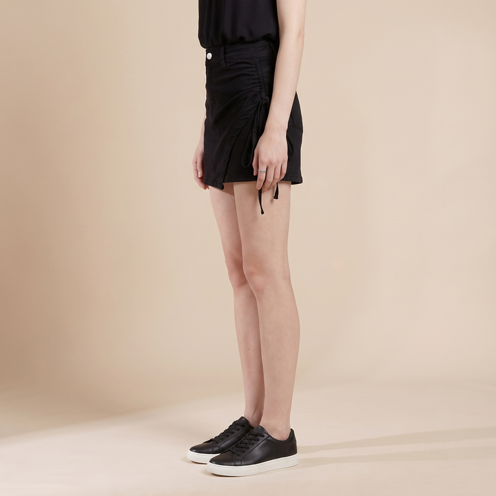 Sunoire lola black denim drawstring skirt bottom side crop 01