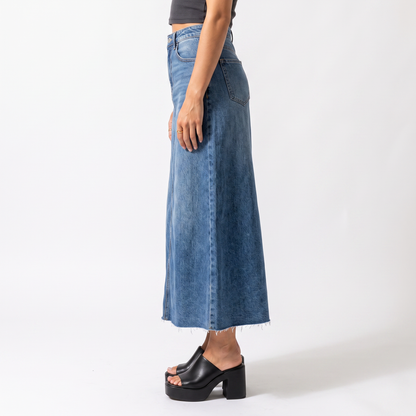 Sunoire long denim rock pockets high waisted womens fashion blue bottom side crop 01