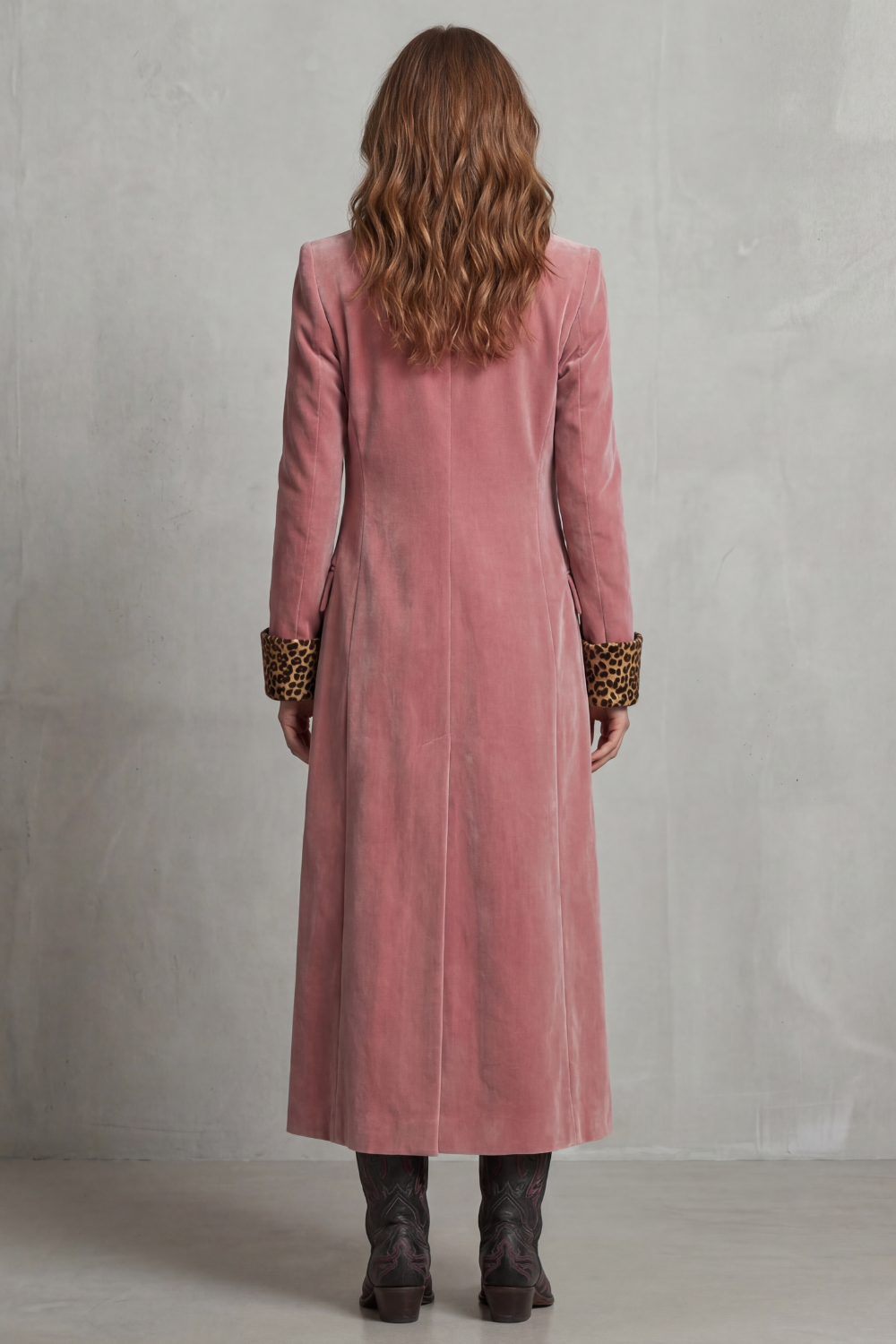 Phoebe | Long Overcoat Velvet Leopard-Lined for Women in Pink, another view