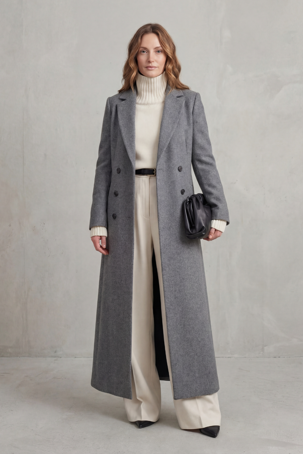 Ingrid | Long Wool Coat Double-Breasted Tailored for Women in Grey, another view