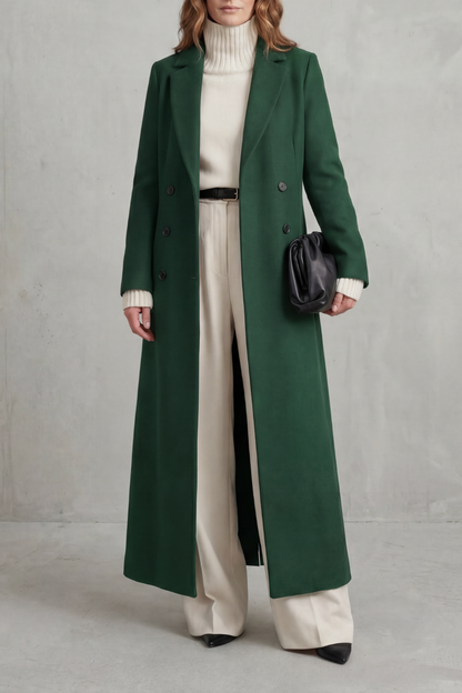 Ingrid | Long Wool Coat Double-Breasted Tailored for Women in Green