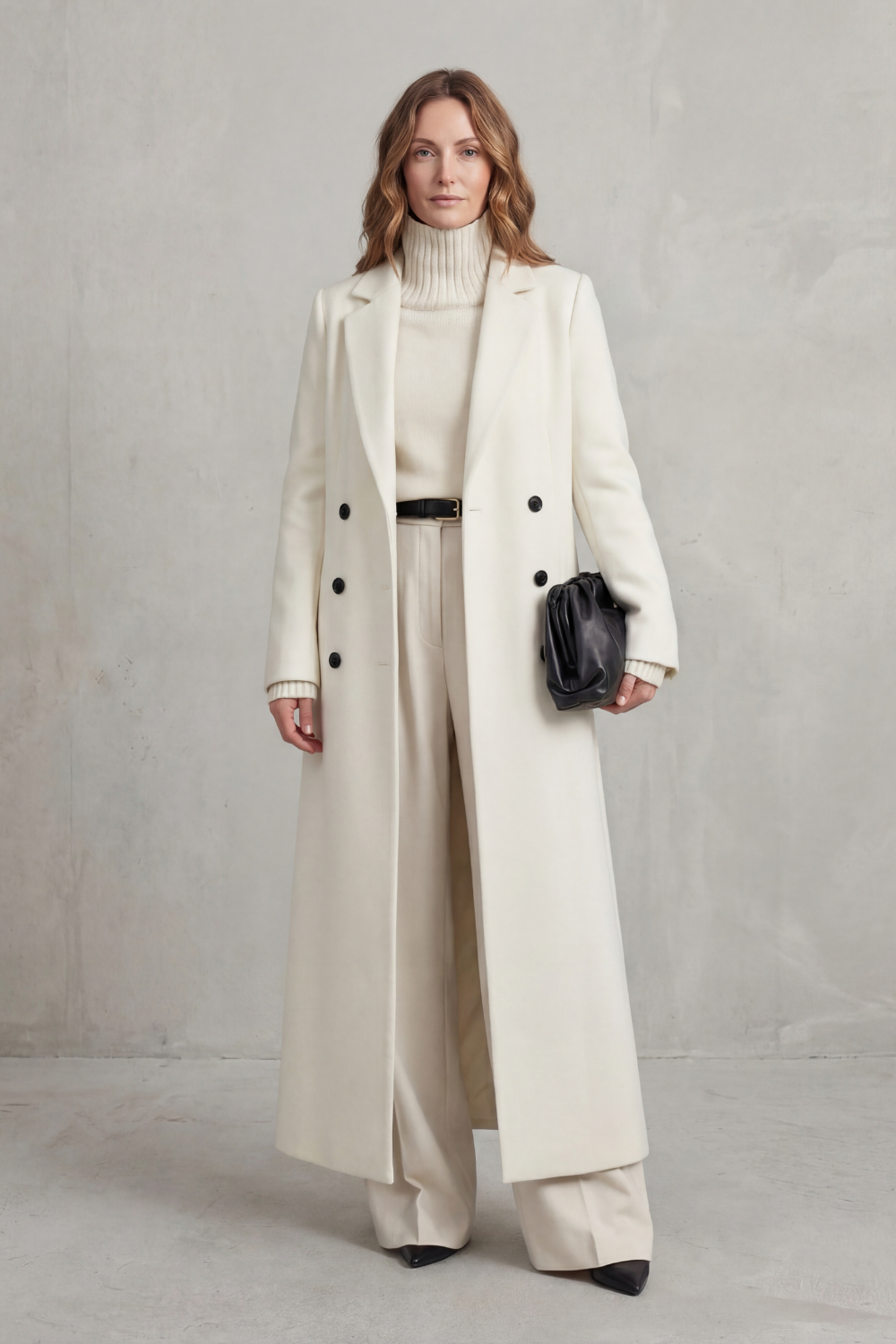 Ingrid | Long Wool Coat Double-Breasted Tailored for Women in White, another view
