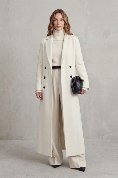 Ingrid | Long Wool Coat Double-Breasted Tailored for Women in White, another view