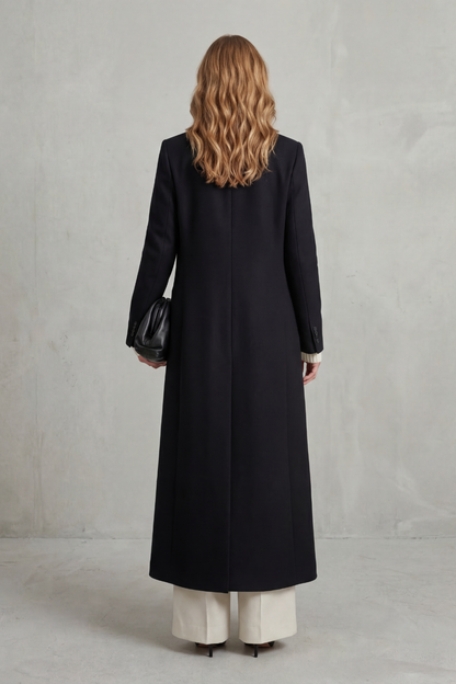 Ingrid | Long Wool Coat Double-Breasted Tailored for Women in Black, another view