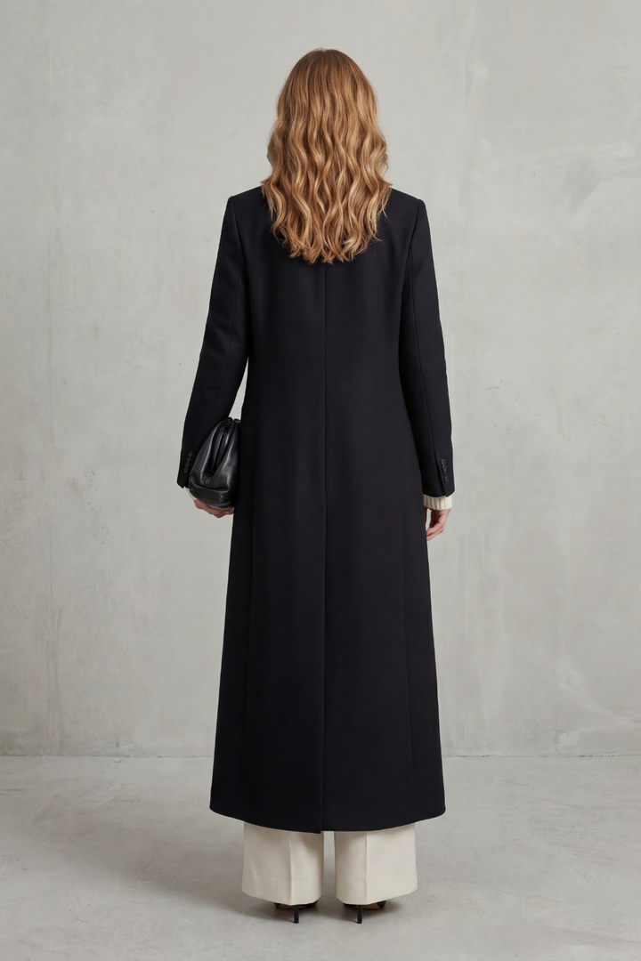 Ingrid | Long Wool Coat Double-Breasted Tailored for Women in Black, another view