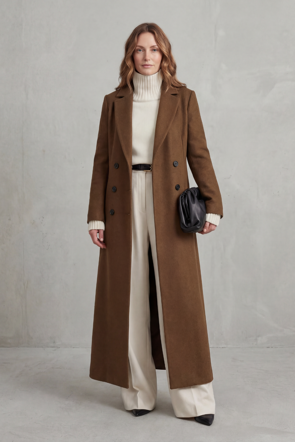 Ingrid | Long Wool Coat Double-Breasted Tailored for Women in Brown, another view