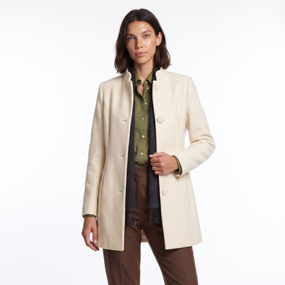 Sunoire lorraine womens button front a line coat stand collar autumn coat colorway cream front crop 01
