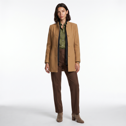 Sunoire lorraine womens button front a line coat stand collar autumn coat front hero 01