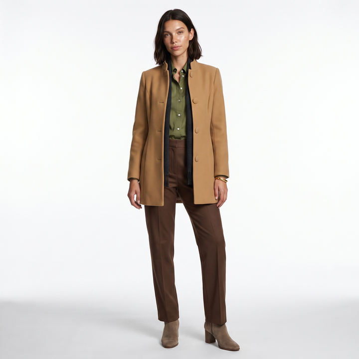 Sunoire lorraine womens button front a line coat stand collar autumn coat front hero 01
