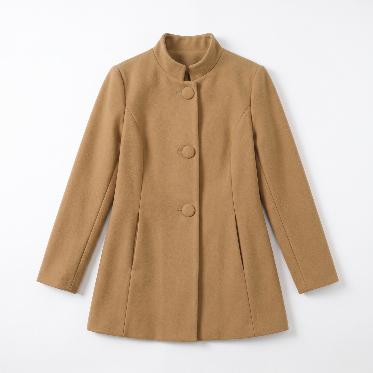 Sunoire lorraine womens button front a line coat stand collar autumn coat garment flatlay 01