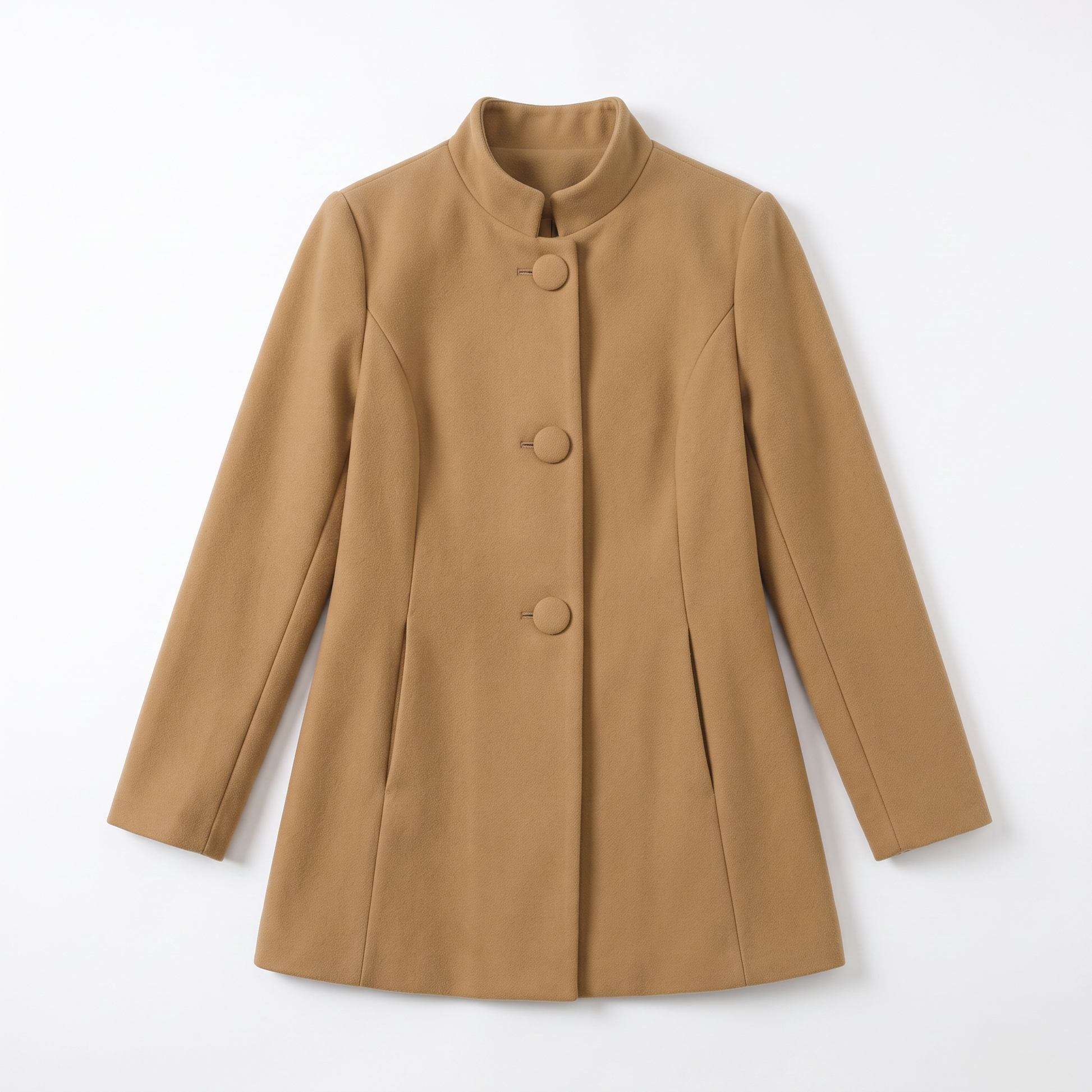 Sunoire lorraine womens button front a line coat stand collar autumn coat garment flatlay 01