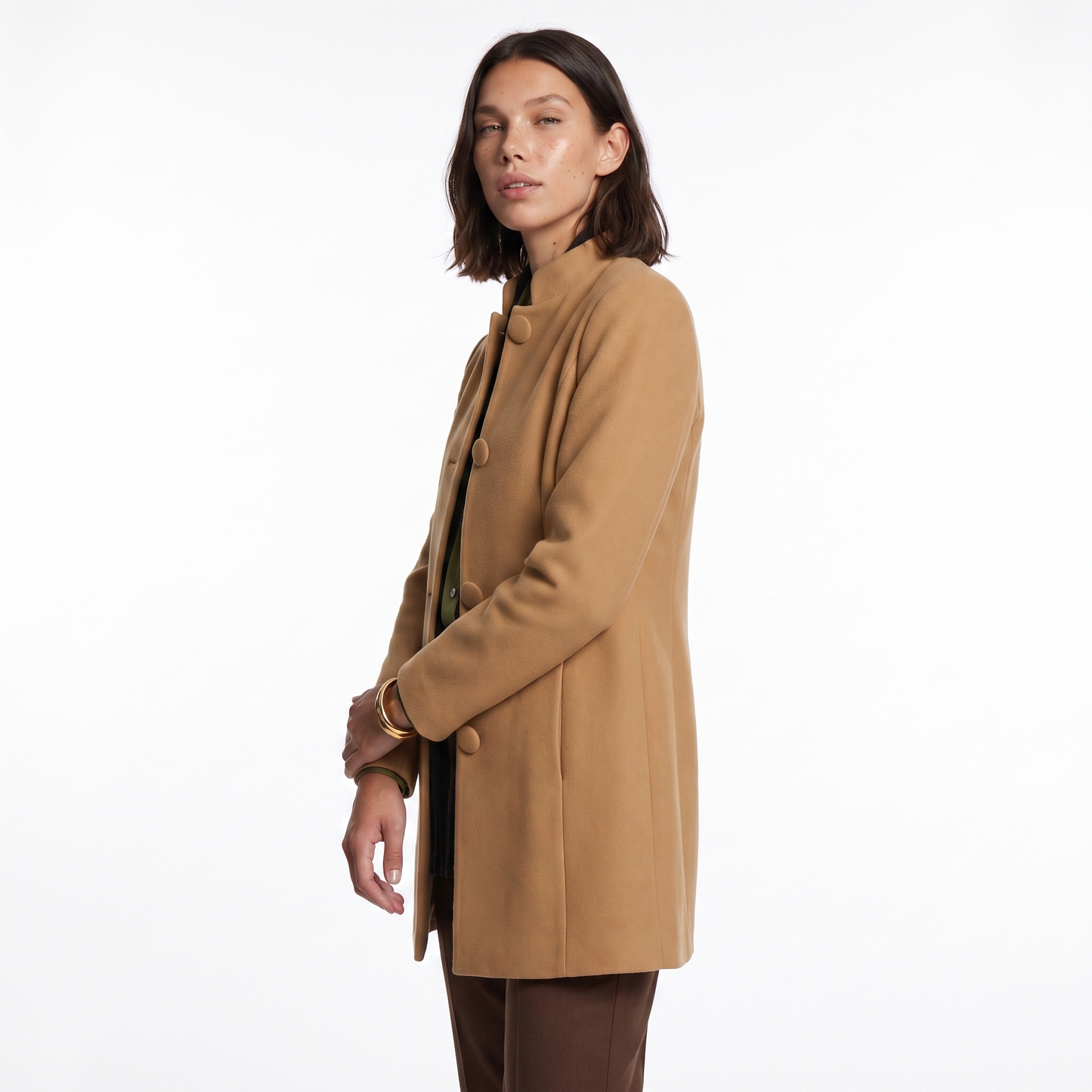 Sunoire lorraine womens button front a line coat stand collar autumn coat top crop 3q 01