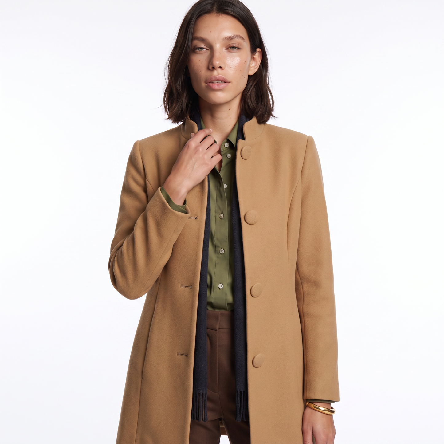 Sunoire lorraine womens button front a line coat stand collar autumn coat top front crop 01