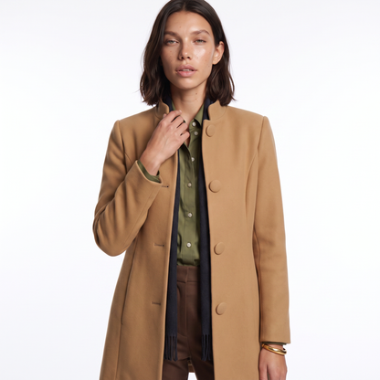 Sunoire lorraine womens button front a line coat stand collar autumn coat top front crop 01