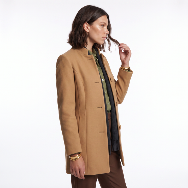 Sunoire lorraine womens button front a line coat stand collar autumn coat top side crop 01