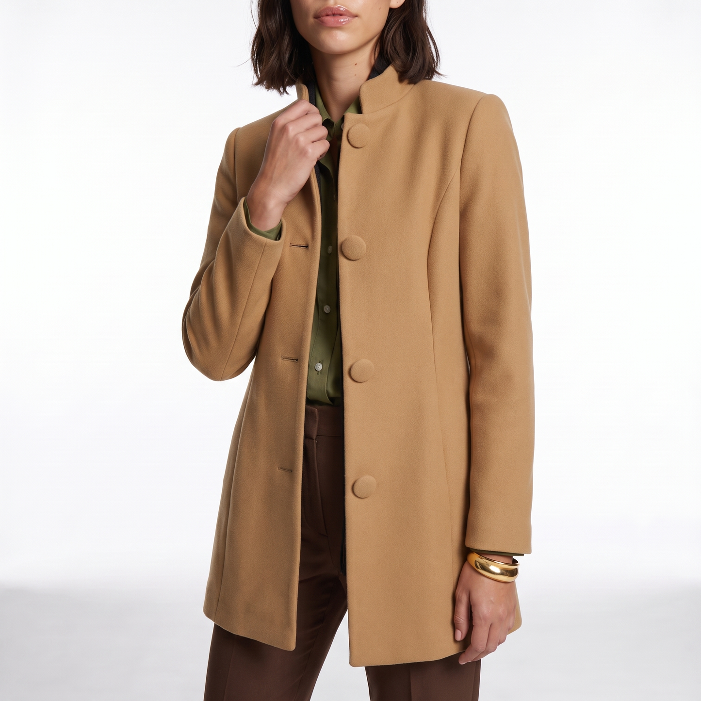 Sunoire lorraine womens button front a line coat stand collar autumn coat torso crop 01