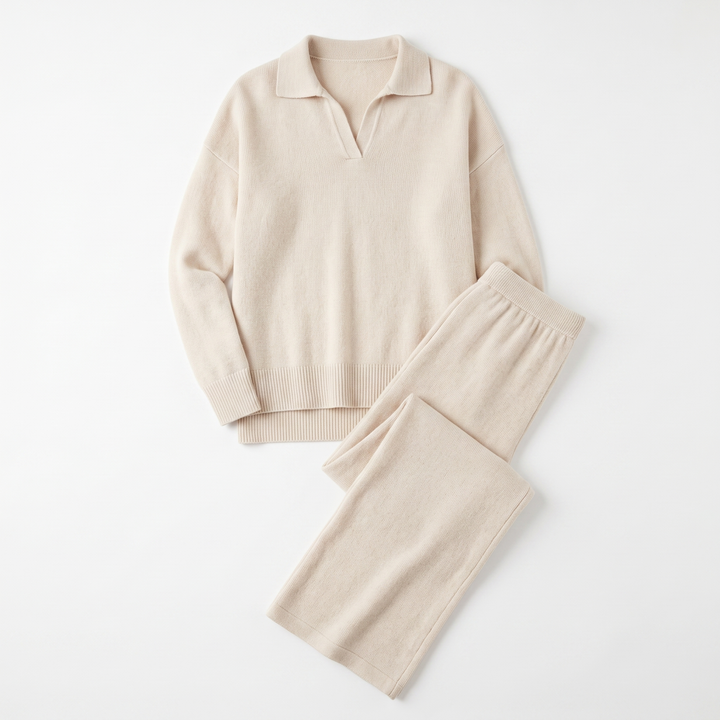 Sunoire lounge set dames clairmont garment flatlay 01
