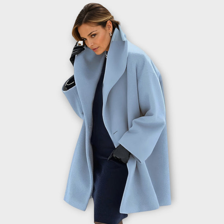 Oversized Winter Coat with Wide Collar for Women in Blue