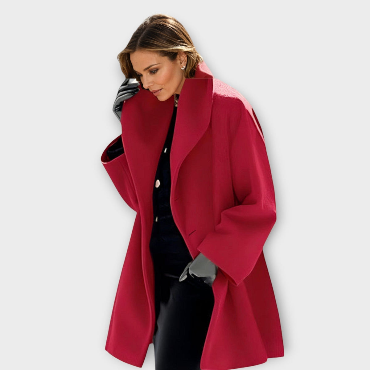 Oversized Winter Coat with Wide Collar for Women in Red