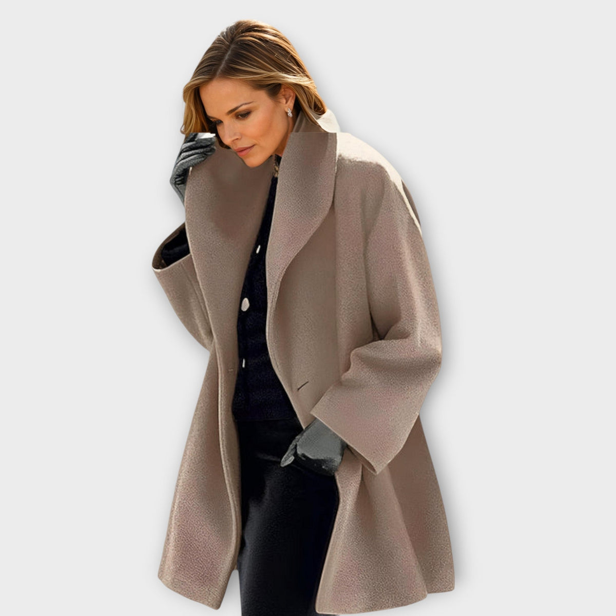Oversized Winter Coat with Wide Collar for Women in Khaki